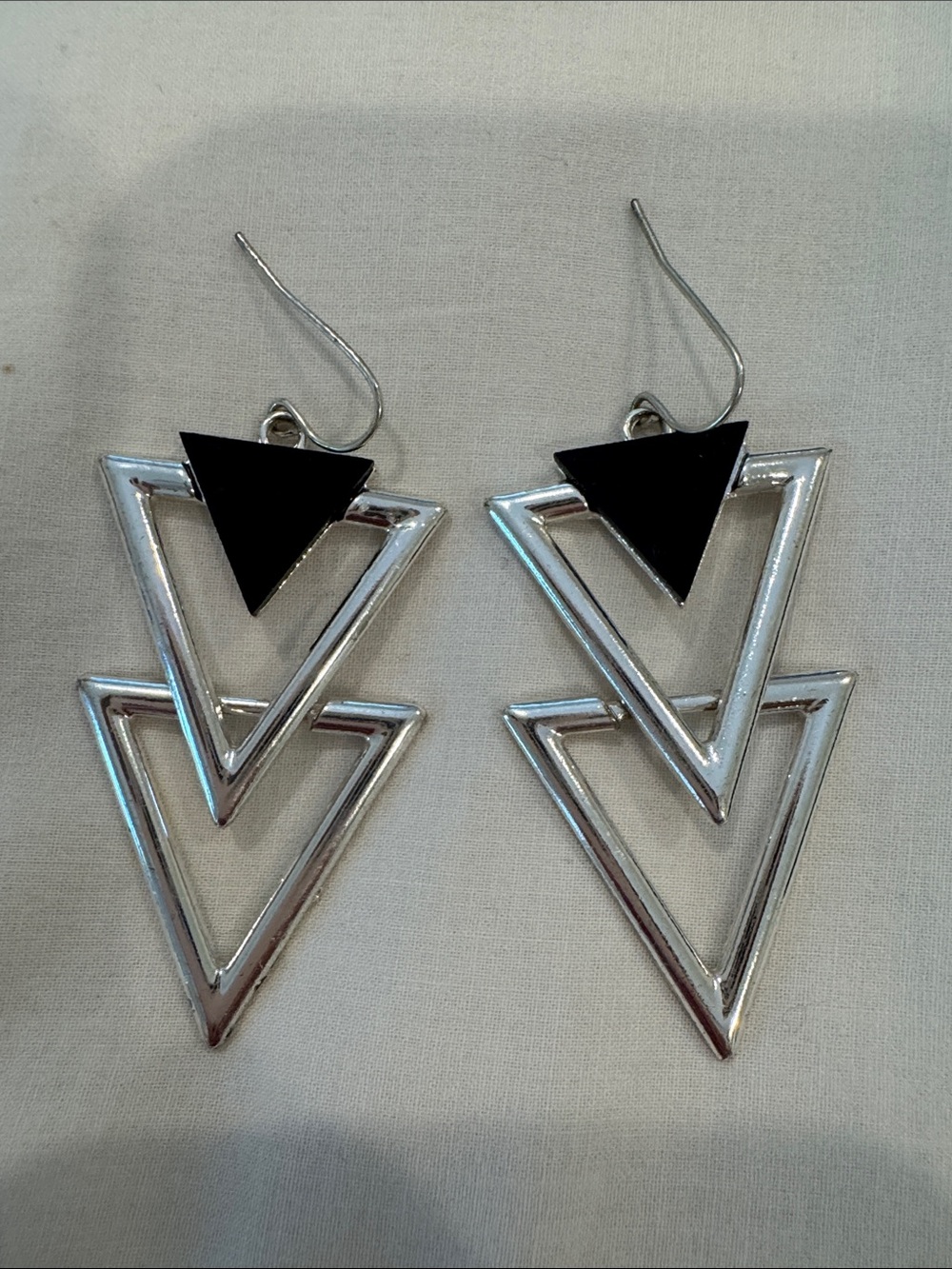 Black and Silver Geometric Triangle Drop Earrings - Women Jewelry
